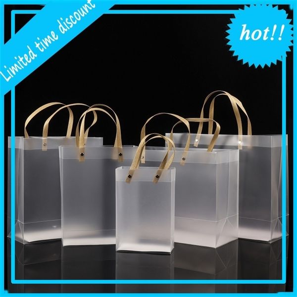 

half frosted pvc handbags gift bag makeup cosmetics universal packaging plastic clear bags round/flat rope 10 sizes for choose bwf2407