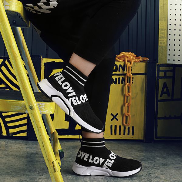 

sock kids high knitting stretch big children boys mesh sports 2020 spring/fall breathable sneakers leisure shoes, Black;red