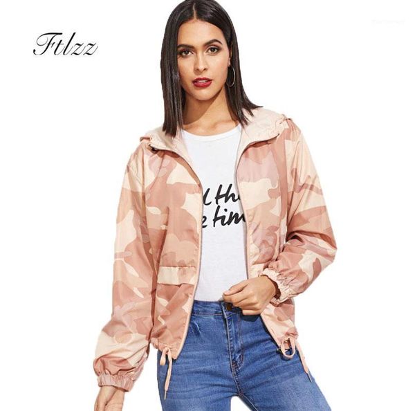 

2019 spring new women fashion jacket casual zipper hooded pink camouflage thin cardigan outerwear womens casaco1, Black;brown