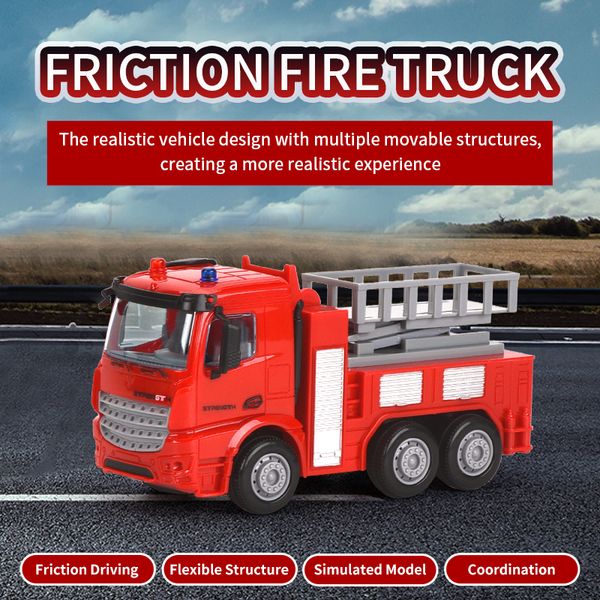 

diecast toy vehicle fire engine transport truck 1:55 pull back fire water cannon ladder truck rescue car toy gift for kid