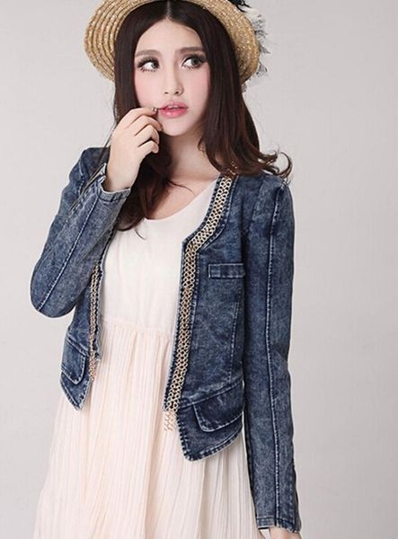 

trend retro stretch denim jacket coat denim woman short jacket, Black;brown
