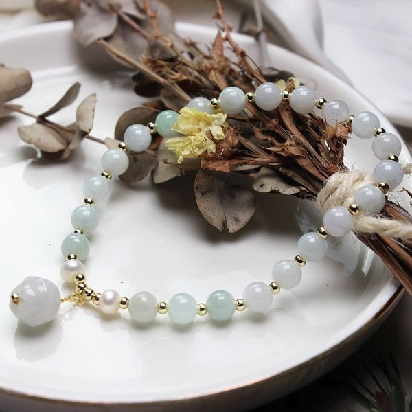

freshwater pearl chalcedony rose small flower girl bracelet temperament tassel jewelry freshwater pearl chalcedony rose small flower girl pe, Golden;silver