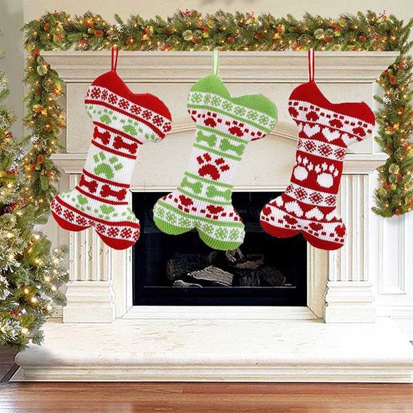 

bags stockings cute bone/fish shape gifts candy knit christmas decorations for tree new year 40bh