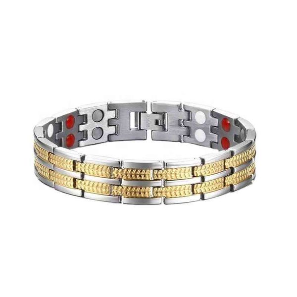 

9017 wholesale double line magnetic therapy bracelet rose gold jewelry, White