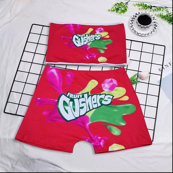 

2021 candy shorts women mini booty bar shorts two piece set women tube party cute snickers skittle bodycon shorts, Gray
