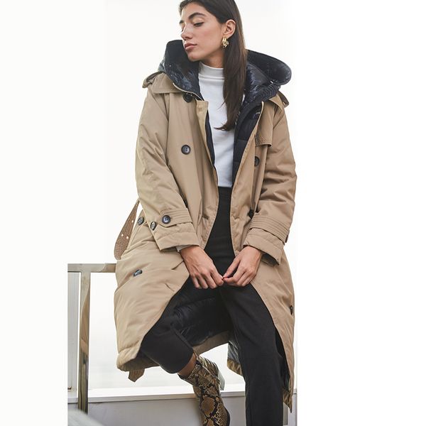 

british mujer coat warm white duck winter jacket women female puffer thick trench jackets long hooded down parka feather tungj, Black