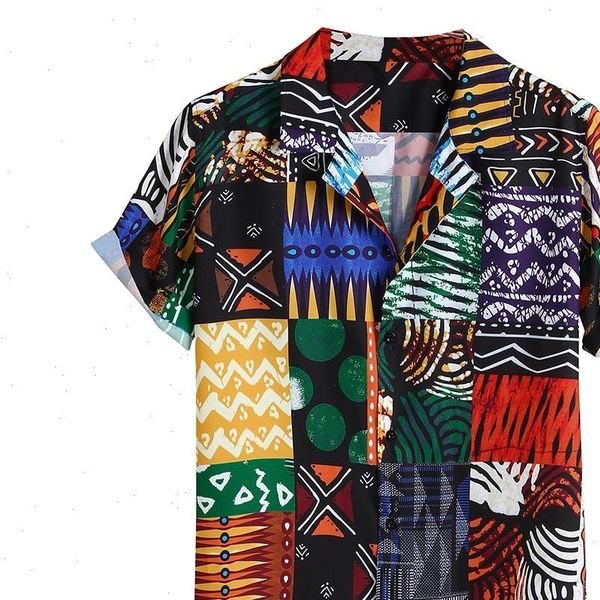 

new arrival vintage cotton men shirt short sleeve ethnic style print 2021 loose hawaiian shirts men streetwear, White;black