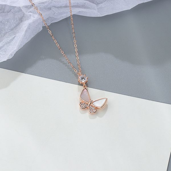 

fashion s925 sterling silver small butterfly necklace female inlaid white shell clavicle chain version super fairy girl sweet necklace custo