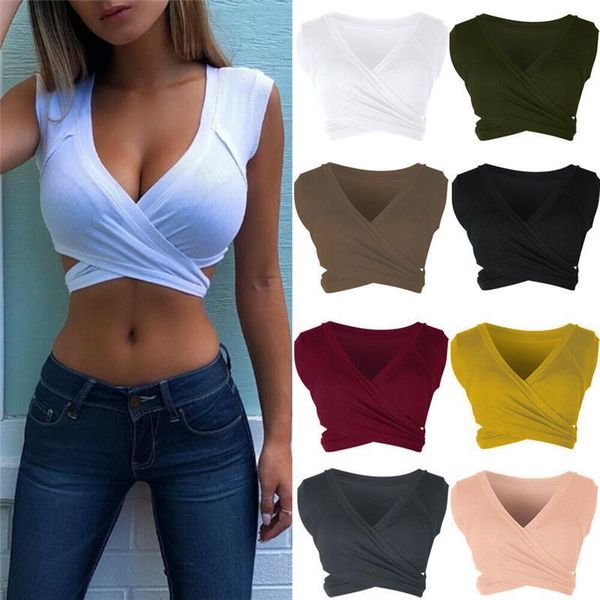 

new women deep v neck tank summer wrapped slim ruched bandage tanks cmais crop women plus size club tank, White