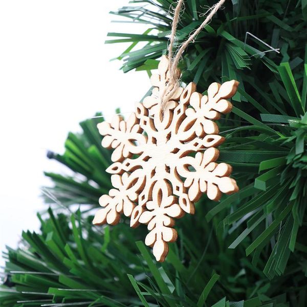 

10шт деревянная снежинка подвеска sharp шестигранный деревянный снежинка висячие украшения с последовательностью для рождественской елки wed
