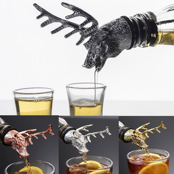 

4 colors zinc alloy creative head bottle cork ser deer stag wine pourer aerator barware decor bar tools