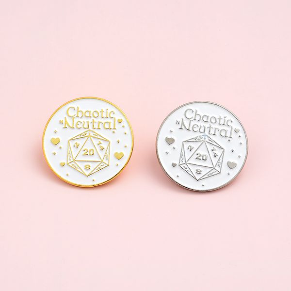 

individualistic enamel pins chaotic neutral brooches gem dice badges fashion round pins gift for friends, Gray