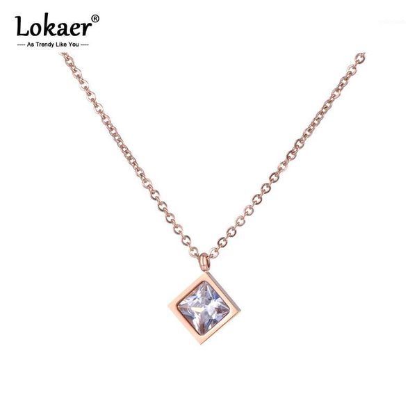 

pendant necklaces lokaer stainless steel necklace square zircon rose gold color jewelry fashion gift for women year n182681, Silver