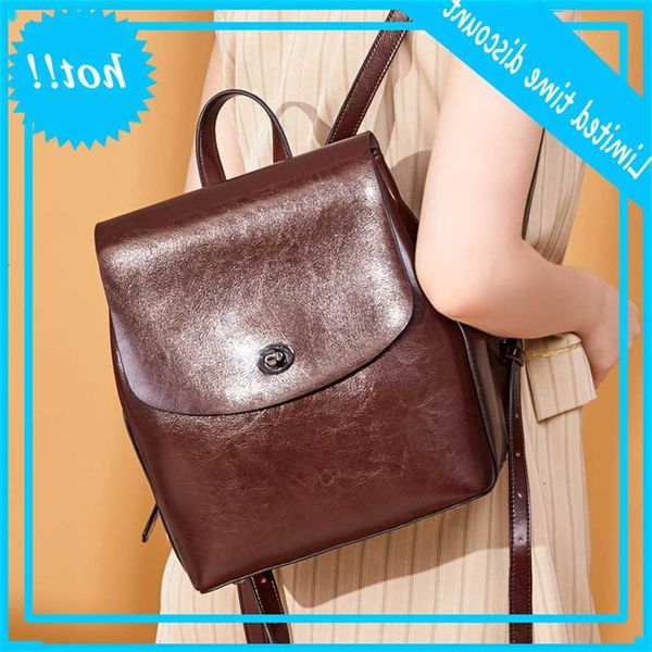 

2020 new women's bag simple fashion oil wax cow leather multi-functional backpack
