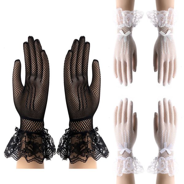 

elegant lace gloves cat bowknot party prom wrist mittens l4me, Blue;gray