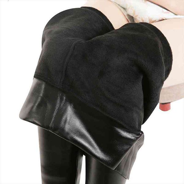 

thickening black leather leggings winter leggings for women fashion faux leather leggins large size warm solid women