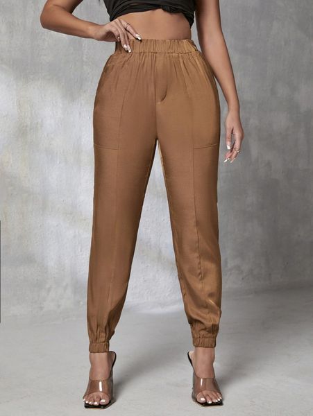 

petite elastic waist solid joggers h0nw#, Black;white