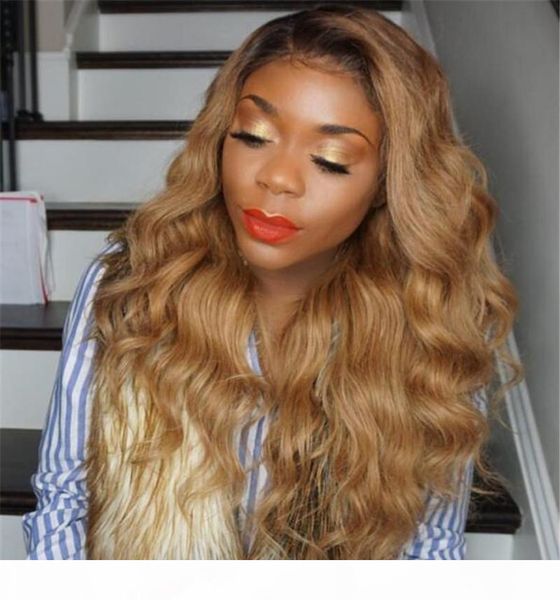 

1b 30# body wave ombre full lace wigs human hair two tone with baby hair glueless full lace wigs brazilian for women, Black;brown