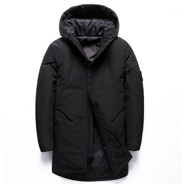 

winter down jacket men middle long coats hoody 2021 japanese fashion clothing thick male 70% white duck down light windproof1, Black