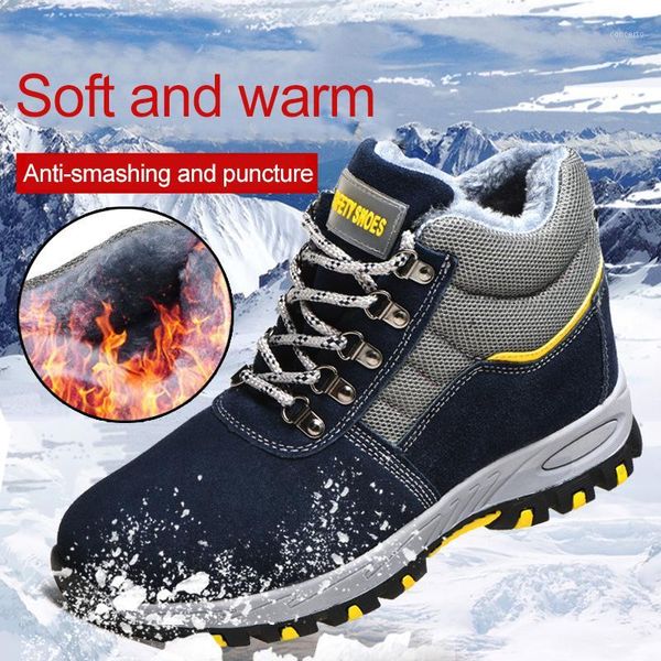 

winter safety work boots steel toe working men boots warm add velvet cold protective non slip anti smashing puncture proof shoes1, Black