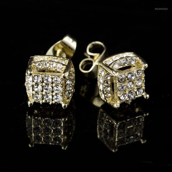 

fashion women square stud earrings classic hip hop style lady zircon earrings jewelry accessories for female party gift1, Golden;silver