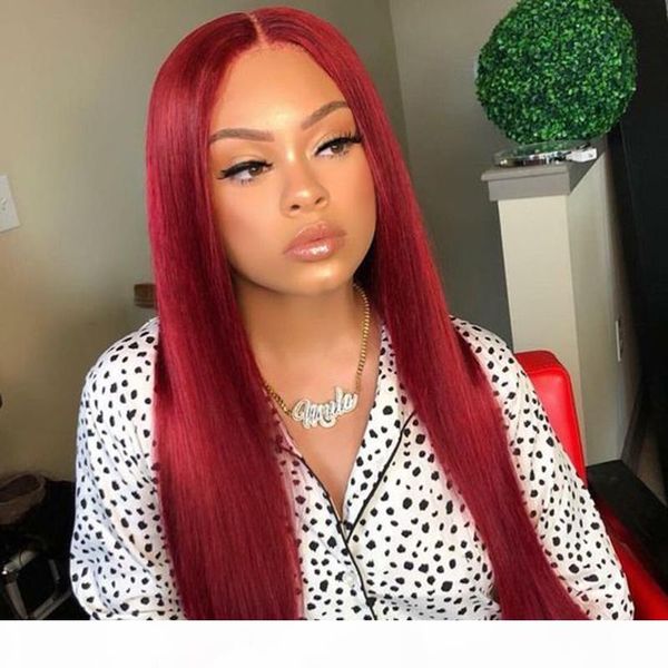 

red lace front human hair wig with color pre plucked glueless real brazilian virgin ombre red full lace straight wigs for black women, Black;brown