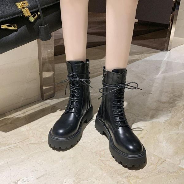 

boots winter fashion women lace up black platform punk motorcycle comfortable ankle shoes botas mujer 2021