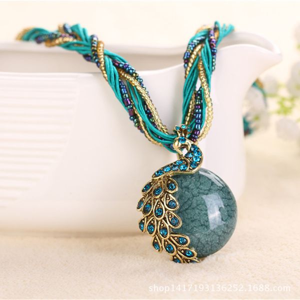 

tomtosh 2020 new peacock decoration rough necklace short clavicle female chain gem stone pendant necklace style summer jewelry, Silver