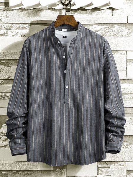 

men vertical striped half button shirt without tee q8am#, White;black