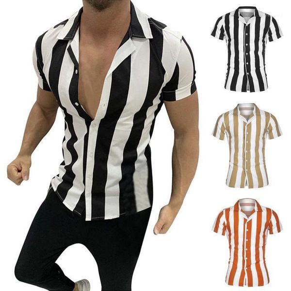 

men's shirts casual plus size baggy striped short sleeve button turn-down collar beach hawaiian shirts fashion streetwear1, White;black