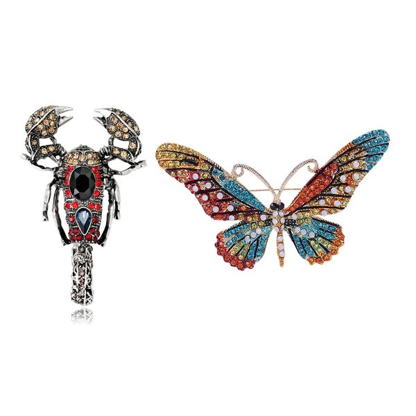 

pins, brooches 2 pcs brooch: black butterfly brooch mix color rhinestone & insect scorpion pins jewelry women gift, Gray