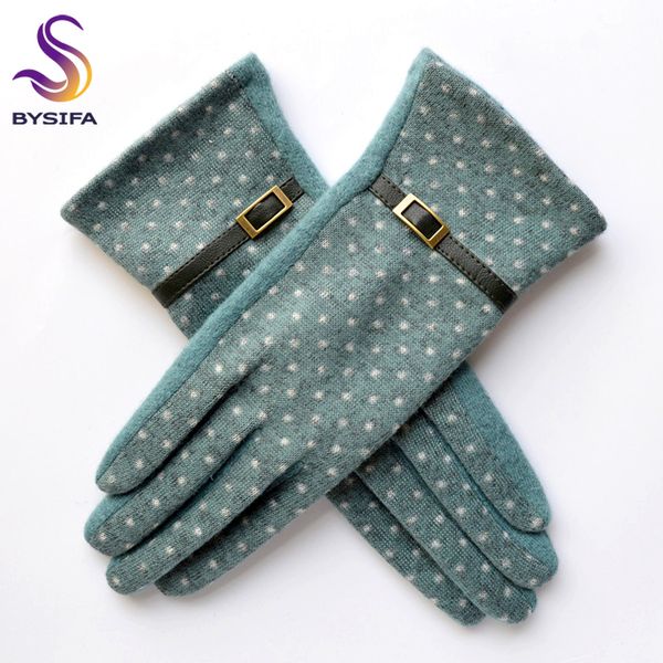 

bysifa] navy blue wool mittens trendy winter women cashmere gloves fashion dot elegant female warm thick golves, Blue;gray
