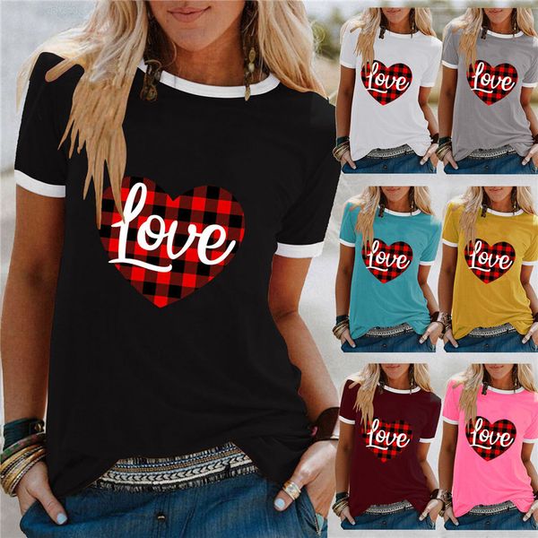 

valentine's day summer women's love letters printed t-shirt short sleeve shrit love heart casual ladies short-sleeved plus size hh, White