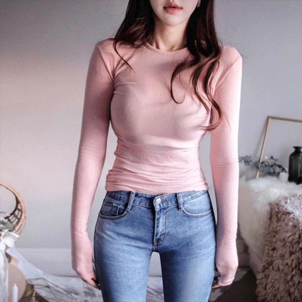 

poleras de mujer moda 2020 thin slim t shirt long sleeve tshirt women t shirt camiseta feminina tee femme, White