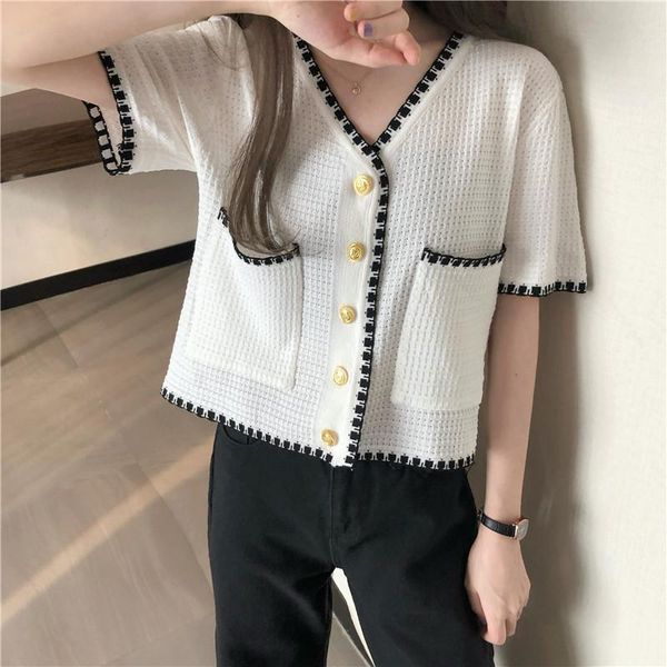 

women's knits & tees camisetas mujer v-neck cardigans solid summer sweater women clothes fashion brand ladies knitted sweaters white
