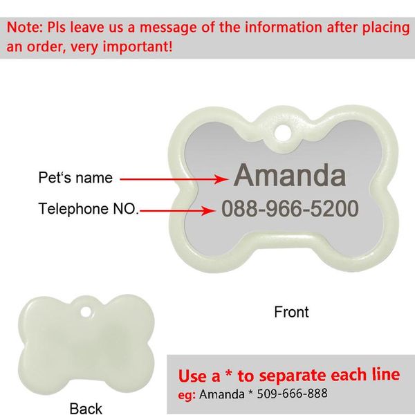 

stainless steel personalized pet id tag glow light customized engraved dog tags dogs cat fluorescence bone nameplate f bbyddd