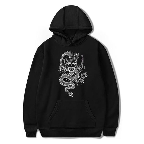 

2021 hooded men's sweatshirt vintage chinese dragon print hip hop harajuku streetwear loose pullover women's hooded, Black