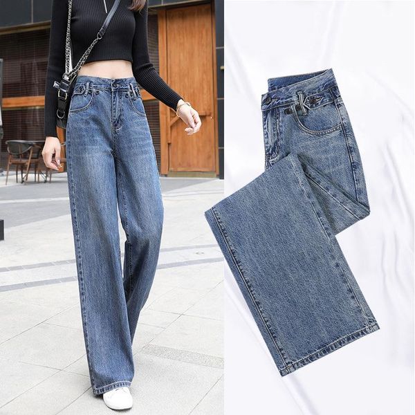 

wide leg pants women loose new jean mujer blue wide leg jeans women high waist pantalon boyfriend straight trousers denim woman