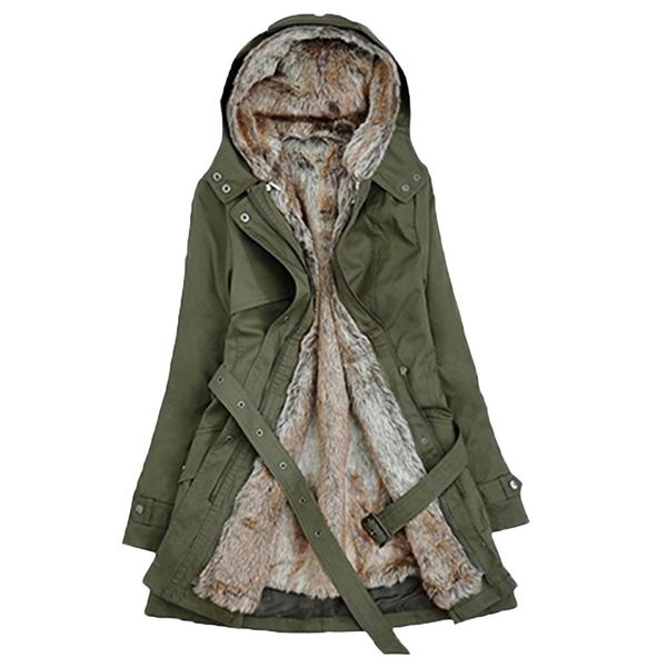 

2020 winter women jacket long faux fur coat plus size ladies fur lining coat womens winter warm thick long jacket overcoat, Black