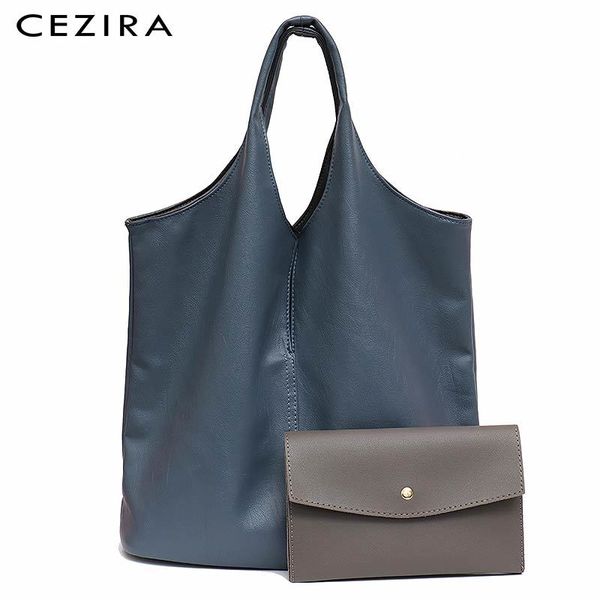 

cezira fashion individual design shoulder bag for women vegan leather tote two colors reversible ladies pu hobo coin purse femal c1009