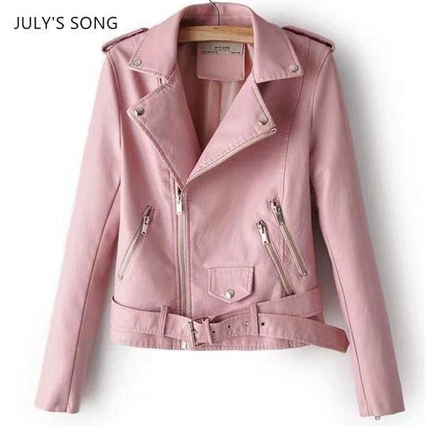 

july's song new female large size leather jacket coat spring and autumn motorcycle clothing korean slim fashion size plus women 201030, Black