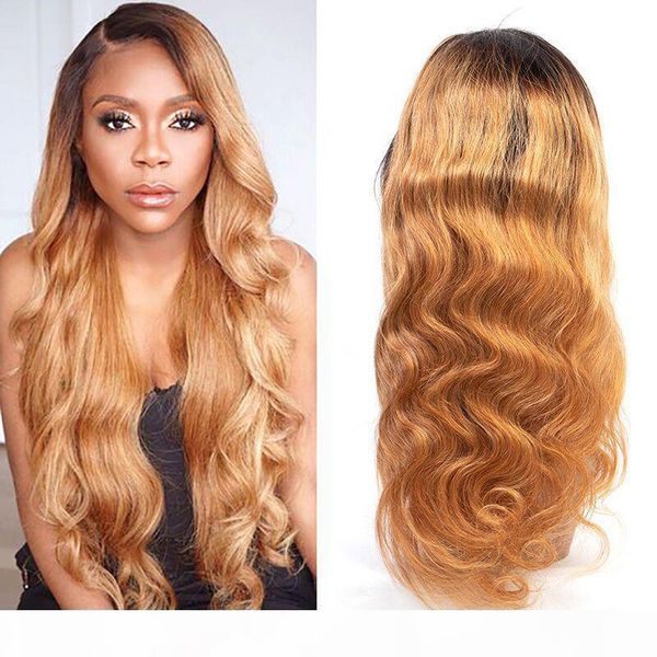 

body wave lace front human hair wigs 150density brazilian hair 13*4 lace t1b 27 pre plucked ombre human wigs with baby, Black;brown