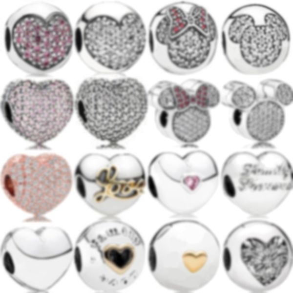 

100% 925 sterling silver charm pavé heart pave of love pink steady family and insignia heart heart of winter clip, Black