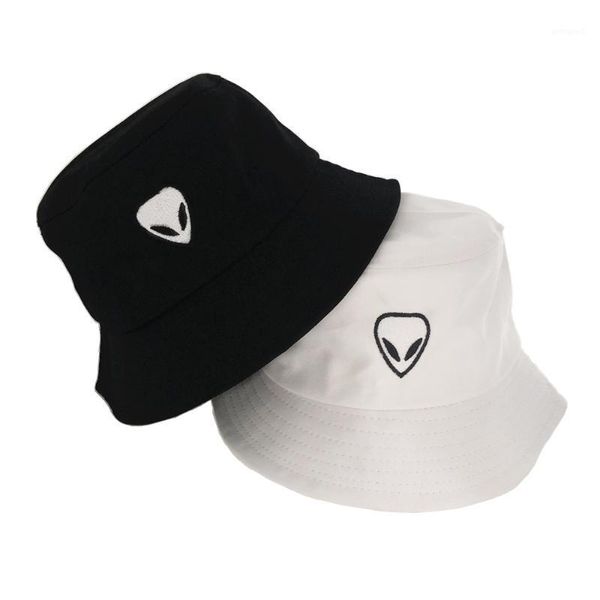 

wide brim hats embroidered alien foldable bucket hat beach sun street headwear fisherman outdoor cap men and woman1, Blue;gray
