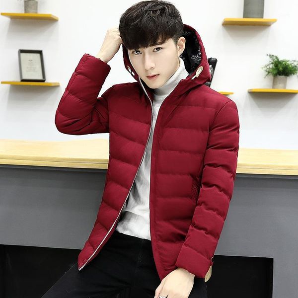 

fashion 2019 new winter warm men coat pure color hooded male jacket casual zipper cotton padded coat thicken slim mens jacket 11, Black