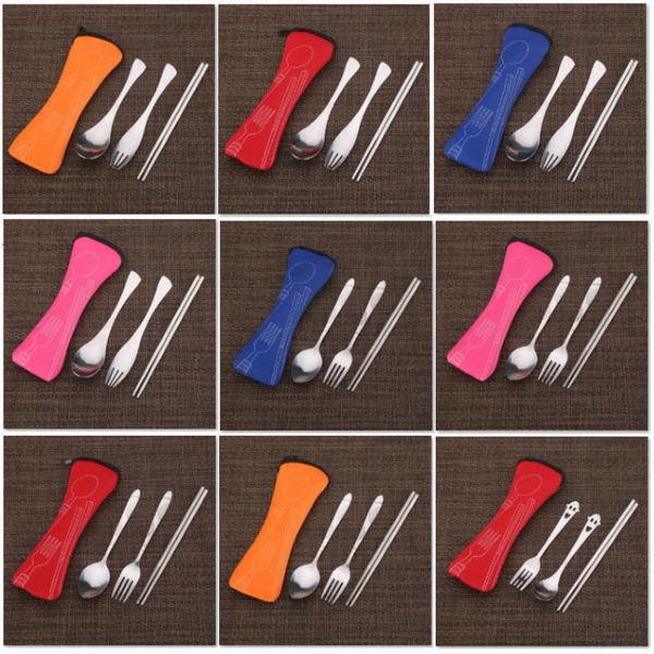 

dinnerware set stainless steel fork spoon chopstick culery kit with pouch bag reusable outdoor travel picnic tableware 12 styles wx9-1169