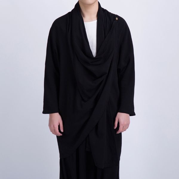 

spring and summer new chinese style wear medium length linen men's windbreaker cotton hemp cape hanfu fashion brand jaet, Tan;black
