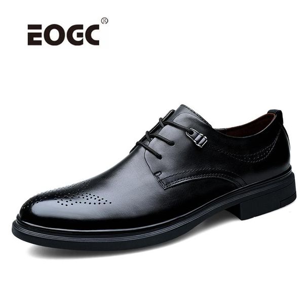 

classic genuine leather men dress shoes antiskid lace-up italian stylist flats plus size bullock oxfords wedding shoes men, Black