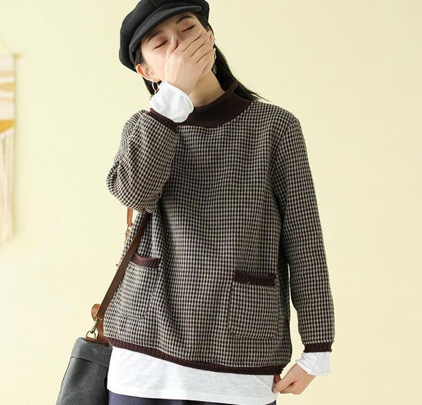 

autumn winter hoodies women retro loose fleece warm 2019 new ladies o-neck plaid pocket casual all-match hoodies 20191, Black