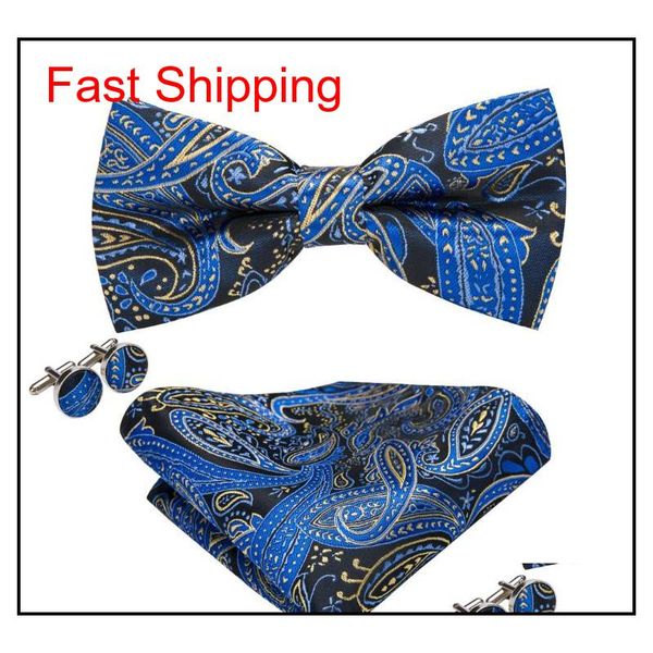 

fast shipping necktie navy blues paisley jacquard woven silk bow tie set standard fastest delivered fashion men a qylvpi beauty888, Black;gray